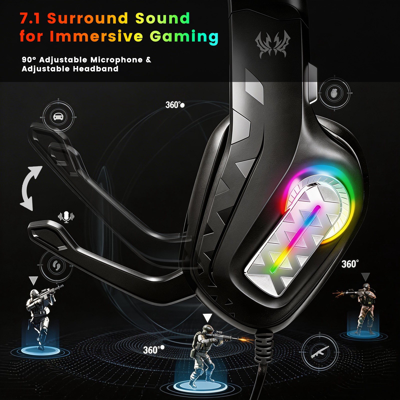 1PC G4100 RGB Wired Gaming Hea - Gaming Headset 7.1 บทวิจารณ์และราคา